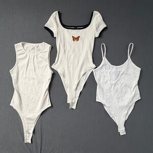 SHEIN Forever 21 Bodysuit Lot 3pc White‎ Butterfly Ribbed Cami NWT XS S Bundle